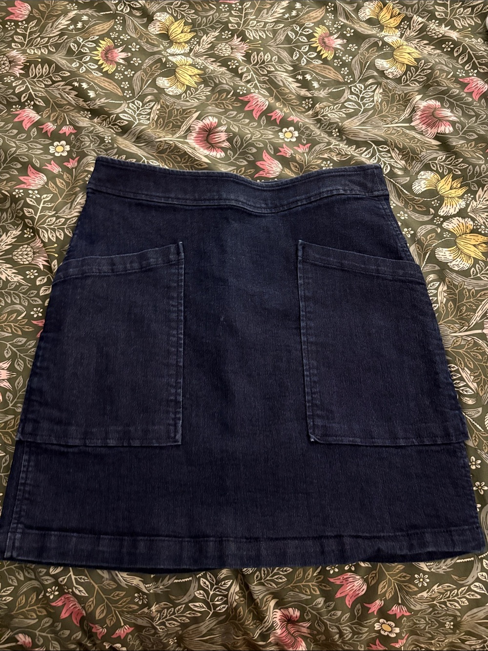 LOFT Dark Blue Denim Mini Skirt with Front Patch Pockets